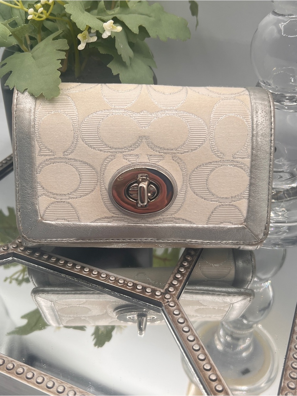 Coach Metallic Cream and Silver Wallet